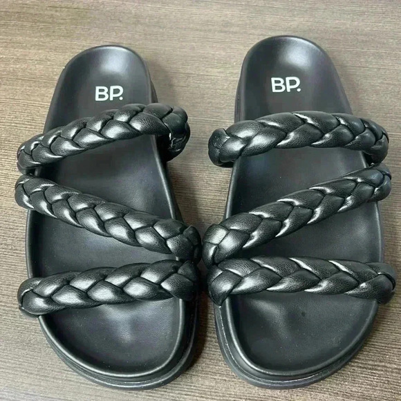 BP Keaton Braided Strap Faux Leather Flat Slide Sandals Womens Size 4 - Picture 1 of 8